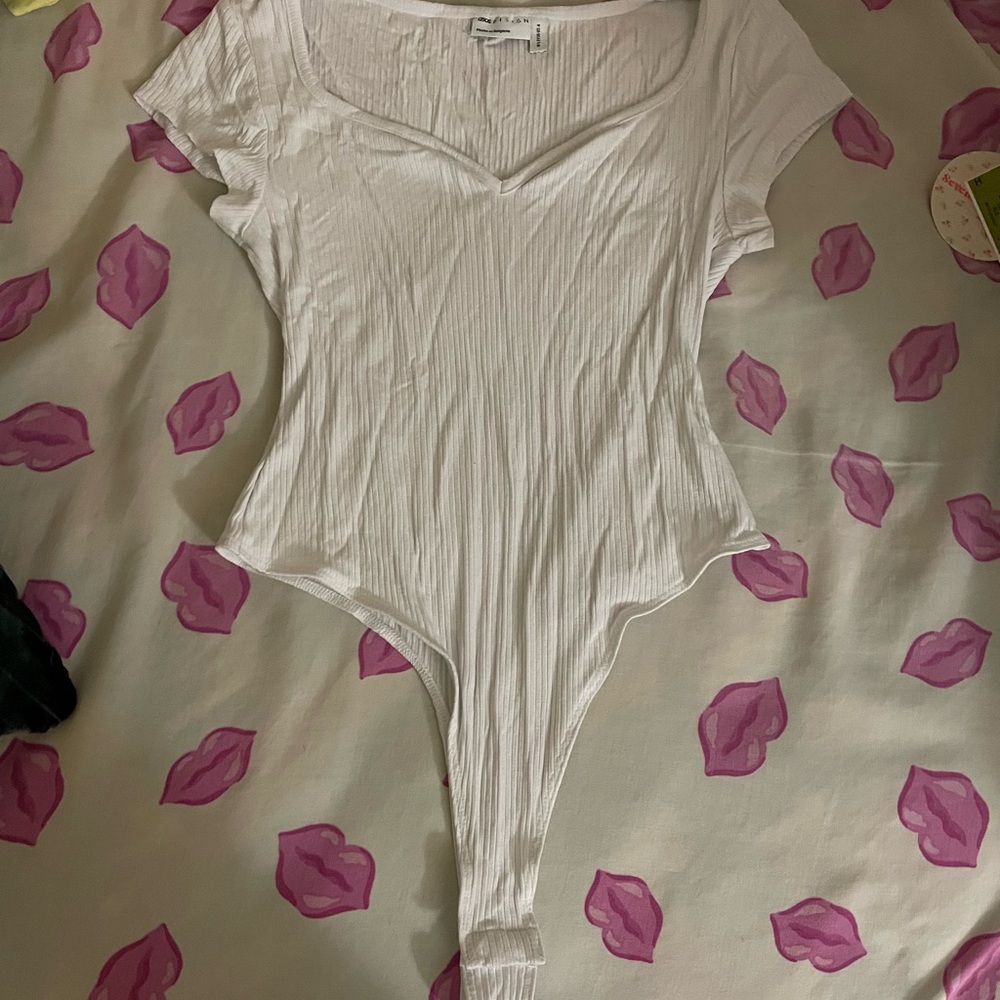 White Ribbed Women's Bodysuit